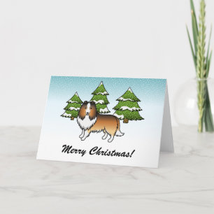 Sable Sheltie Cartoon Dog In Winter & Text Card