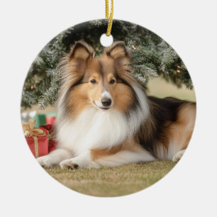 Sable Sheltie Christmas Ceramic Ornament