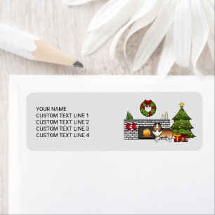 Sable Sheltie Dog In A Christmas Room & Text Return Address Label