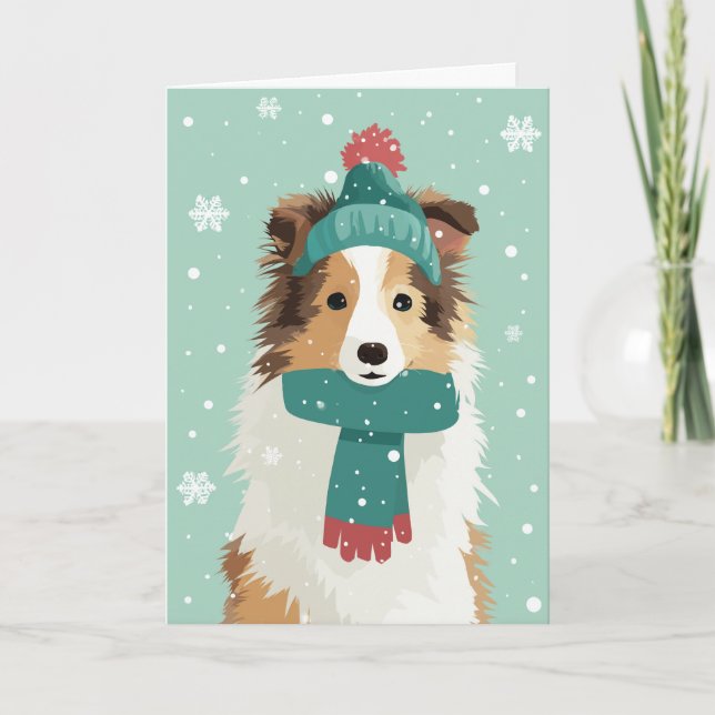 Sable Sheltie Holiday Greeting Card (Front)