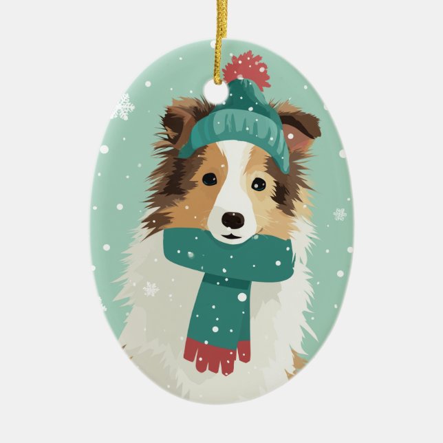Sable Sheltie Holiday Keepsake Ceramic Ornament (Front)
