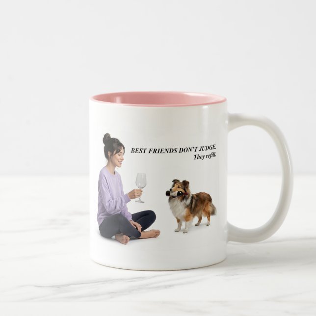 Sable Sheltie Wine Humor Gift Two-Tone Coffee Mug (Right)