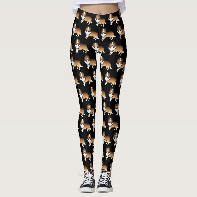 Sable Shetland Sheepdog Cartoon Dog Pattern Leggings (Front)
