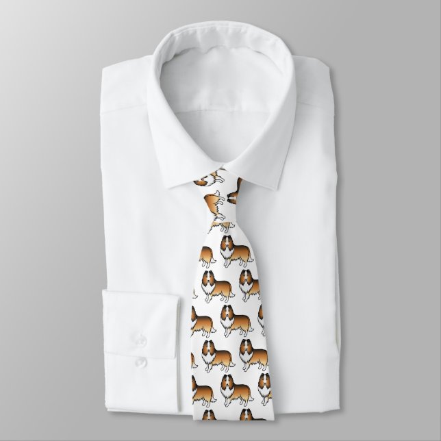 Sable Shetland Sheepdog Cartoon Dog Pattern Tie (Tied)