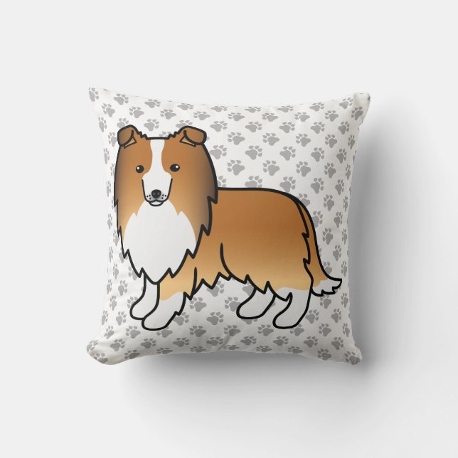 Sable Shetland Sheepdog Cartoon Dog & Paws Cushion (Front)
