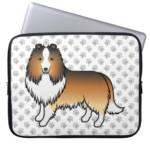 Sable Shetland Sheepdog Cartoon Dog & Paws Laptop Sleeve