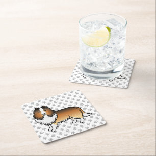 Sable Shetland Sheepdog Cartoon Dog & Paws Square Paper Coaster