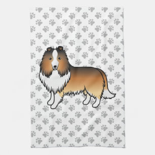 Sable Shetland Sheepdog Cartoon Dog & Paws Tea Towel