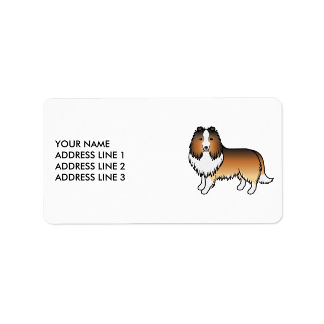 Sable Shetland Sheepdog Cartoon Dog & Text Label (Front)