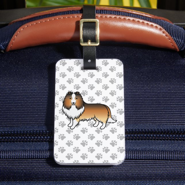 Sable Shetland Sheepdog Cartoon Dog & Text Luggage Tag (Front Insitu 2)
