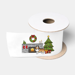 Sable Shetland Sheepdog Dog In A Christmas Room Satin Ribbon