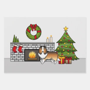 Sable Shetland Sheepdog Dog In A Christmas Room Wrapping Paper Sheet