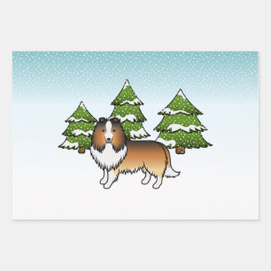 Sable Shetland Sheepdog In A Winter Forest Wrapping Paper Sheet