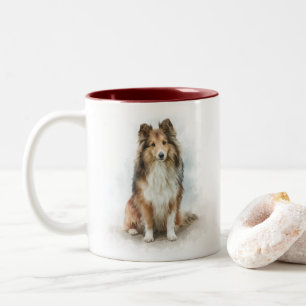 Sable Shetland Sheepdog Portrait Two-Tone Coffee Mug