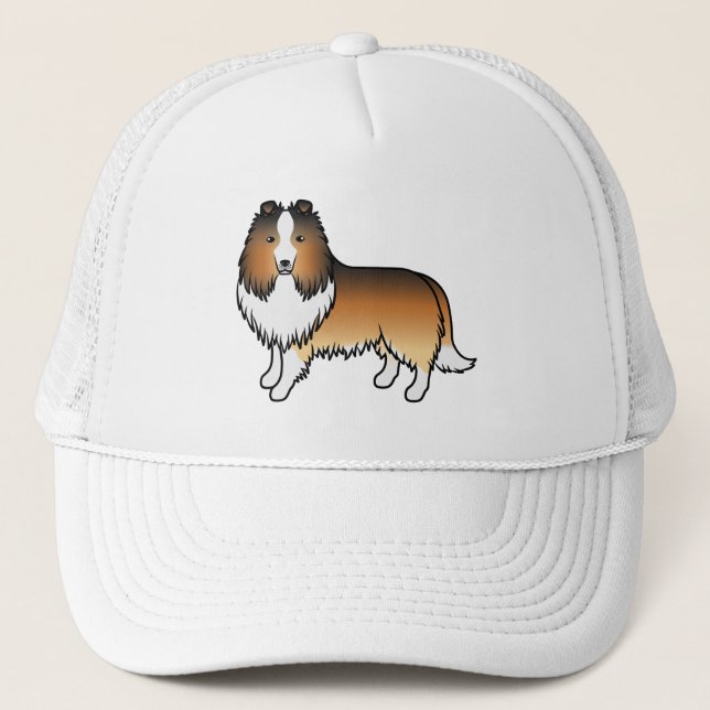 Sable Shetland Sheepdog Sheltie Cartoon Dog Trucker Hat (Front)