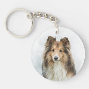 Sable Shetland Sheepdog Watercolor Art Key Ring