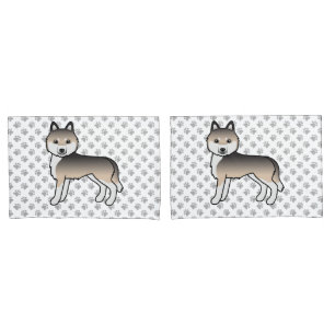 Sable Siberian Husky Cartoon Dog And Paws Pillowcase