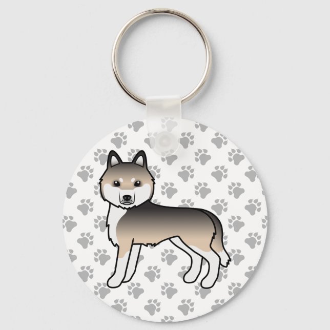Sable Siberian Husky Cartoon Dog & Paws Keychain (Front)