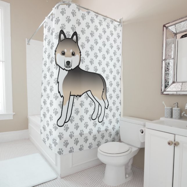 Sable Siberian Husky Cute Cartoon Dog Shower Curtain (In Situ)