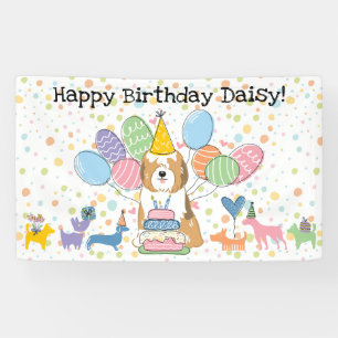 Sable White Tibetan Terrier Dog Birthday Party Banner