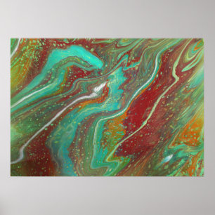 Sabre Dance 3 Flowing Green Red Abstract Poster