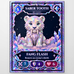 Sabre Tooth Tiger, Rainbow Foil Art Postcard