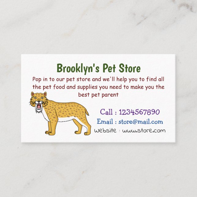 Sabre-toothed tiger illustration business card (Front)
