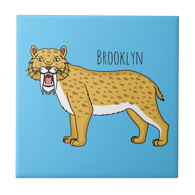 Sabre-toothed tiger illustration ceramic tile (Front)