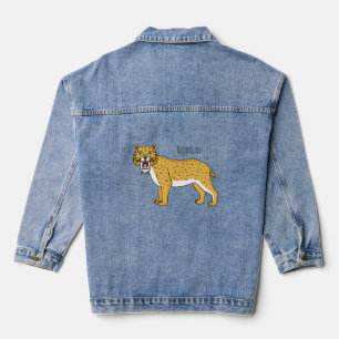 Sabre-toothed tiger illustration denim jacket