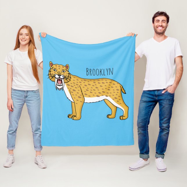 Sabre-toothed tiger illustration fleece blanket (In Situ)