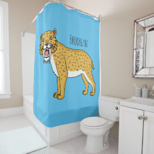 Sabre-toothed tiger illustration shower curtain