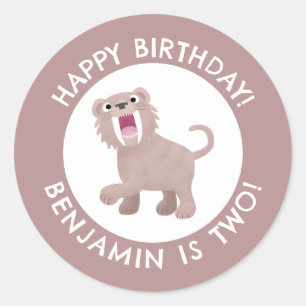 Sabre Toothed Tiger Smilodon personalised birthday Classic Round Sticker