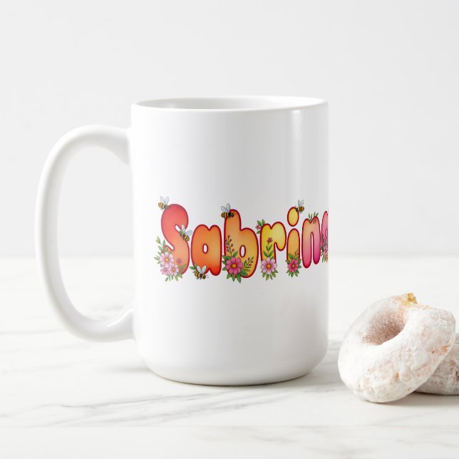 Sabrina - Floral and Bee Design Mug (With Donut)