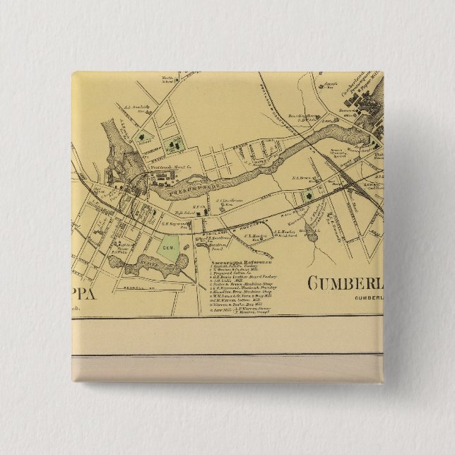 Saccarappa, Cumberland Mills, Washburn Village map 15 Cm Square Badge (Front)