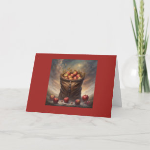 Sack of apples under a stormy late summer sky holiday card