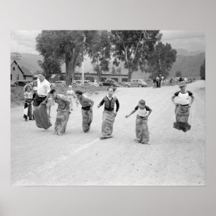 Sack Race, 1940. Vintage Photo Poster