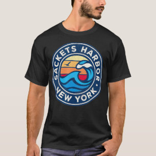 Sackets Harbour New York NY Vintage Nautical Waves T-Shirt