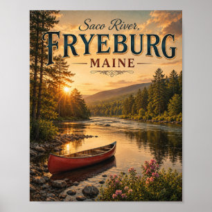 Saco River Fryeburg Maine Vintage Sunset Poster