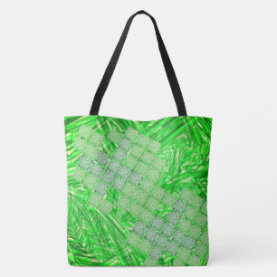 Sacola verde chamativo com quadrados tipo ladrilho tote bag