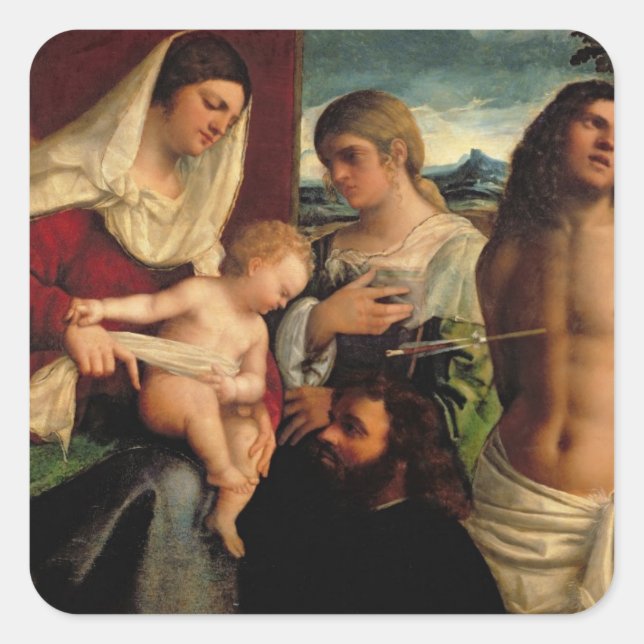 Sacra Conversatione with SS. Catherine, Sebastian Square Sticker (Front)