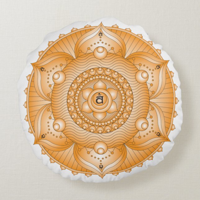 Sacral Chakra Orange Mandala Round Pillow (Back)