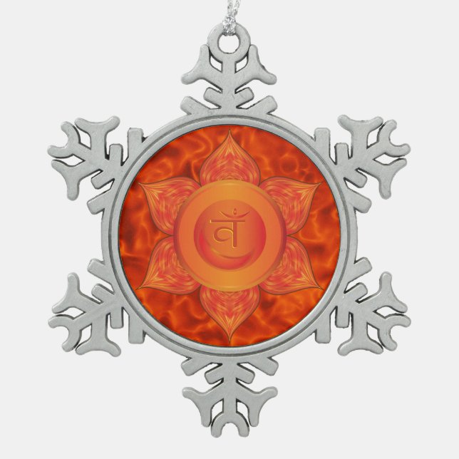 Sacral Chakra Pewter Snowflake Ornament (Front)