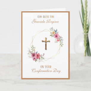 Sacrament Confirmation Crucifix Floral Wreath Holiday Card