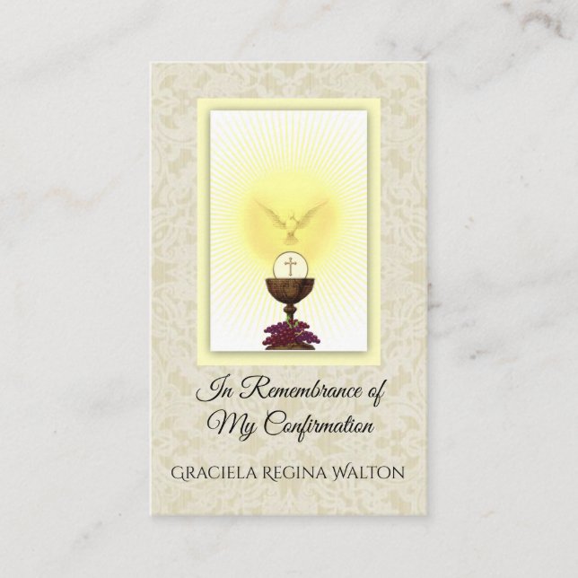 Sacrament Confirmation Lace Chalice Host Dove Business Card (Front)