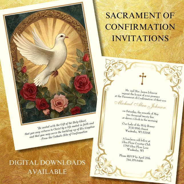 Sacrament of Confirmation Dove Roses Prayer Invitation (Creator Uploaded)