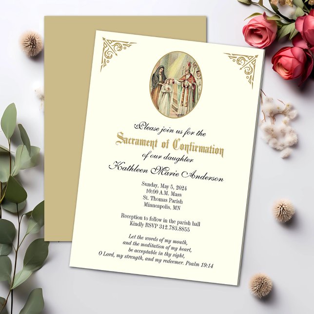 Sacrament of Confirmation Girl Religious Catholic  Invitation (Easy to personalize!)