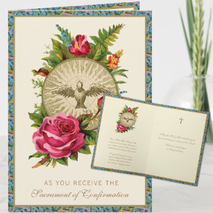 Sacrament of Confirmation Religious Pink Roses Holiday Card