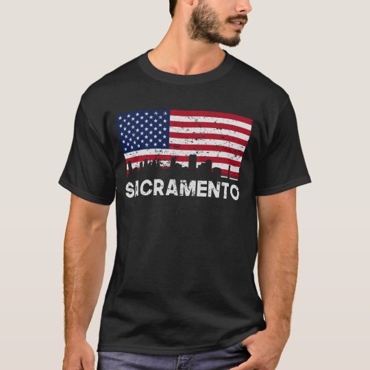 Sacramento CA American Flag Skyline Distressed T-Shirt
