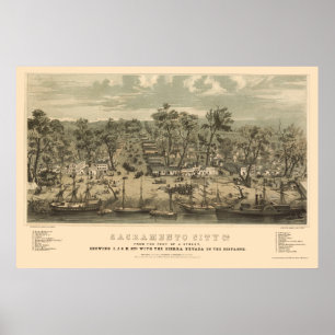 Sacramento, CA Panoramic Map - 1850 Poster