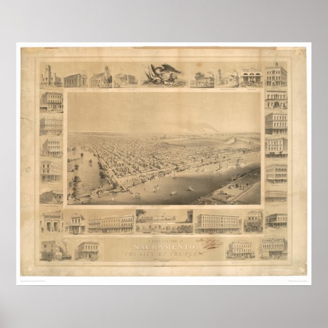 Sacramento, CA. Panoramic Map 1857 (0066A) Poster (Front)